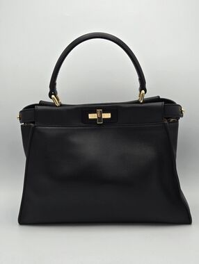 Fendi Peekaboo Regular Size Black Leather Bag With Strap, Dustbag And Cards